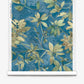 Plumeria Shadows Silk Wallcovering in Tide Pool features a blue background adorned with green and beige leaves and branches, bringing an elegant, nature-inspired touch to your space.