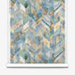 Sorisa Silk Wallcovering||Sage features a repeating geometric chevron design in blue, green, beige, and gray for a modern artistic touch.