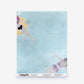 Watercolor painting of two people swimming in a light blue sea with a yellow inner tube, featured in the Swim Silk Wallcovering Sea, ideal for whimsical coastal wallpaper.