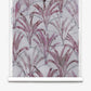 Travelers Palm Silk Wallcovering in Pomegranate features a biophilic pattern of watercolor-style purple palm plants layered over gray arched lines.