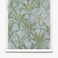 Travelers Palm Silk Wallcovering in Sage featuring a hand-painted watercolor pattern of green palm leaves in repeating arched segments on a pale blue silk background.