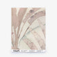 Travelers Palm Silk Sample in Shell shown as a rectangular sample card featuring a watercolor-style pattern of palm fronds in muted neutral and purple tones.