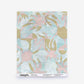 Yaya Silk Sample in Brisa featuring a grid of squares filled with a stylized, multi-colored leaf pattern in blue, pink, and gold; click to order sample.