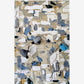 Three people, seen from above, walk across the Medina Hand Knotted Rug||Blanca CUSTOM. Two wear striped clothing and one is dressed in blue, highlighting the rug’s intricate Marrakesh-inspired pattern.