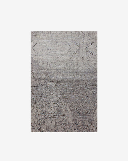 An Akimbo 1 Persian Knot Rug 2' x 3'||Greyscale with a pattern on it.