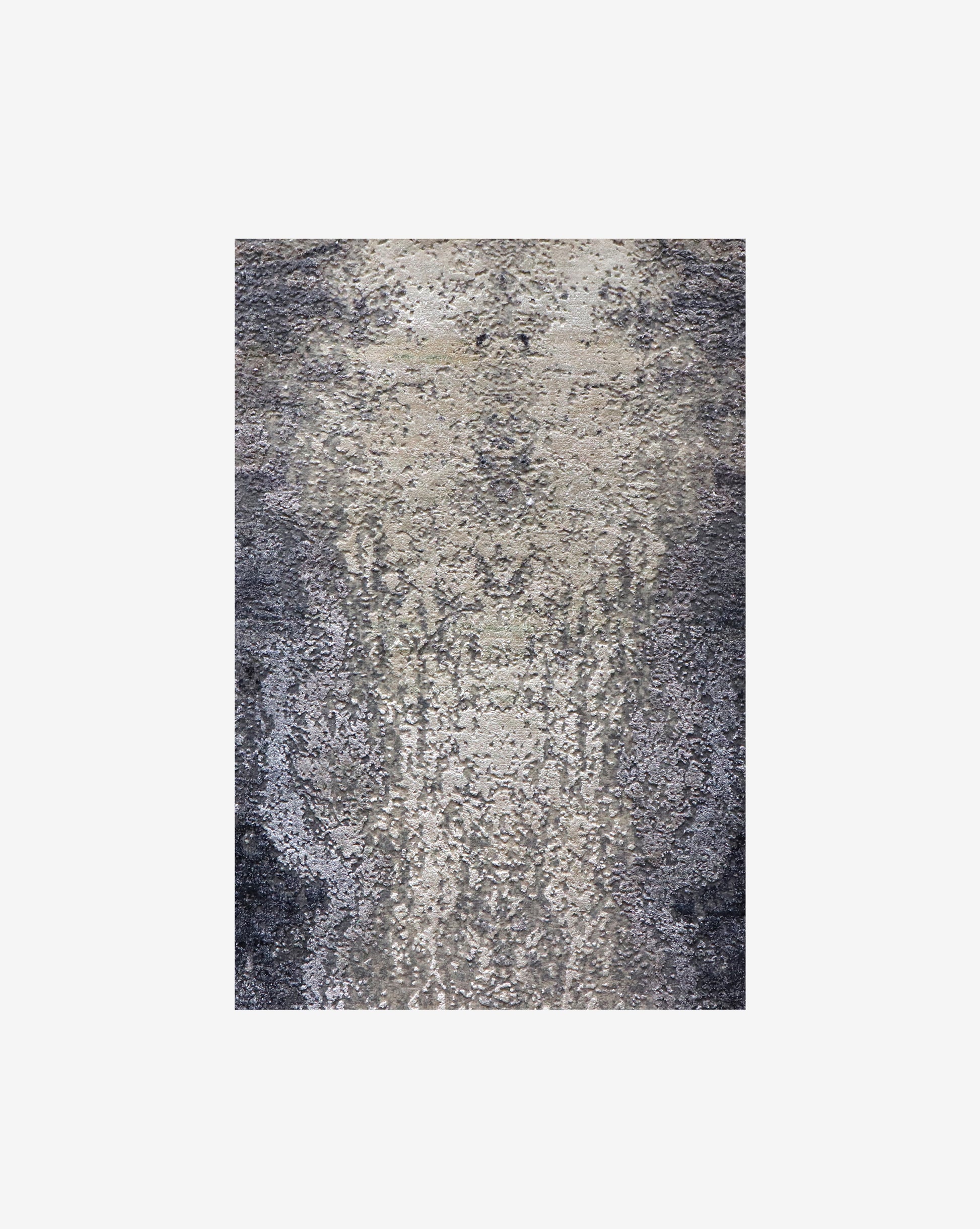 An Akimbo 7 Persian Knot Rug 2' x 3'  Greyscale on a white background