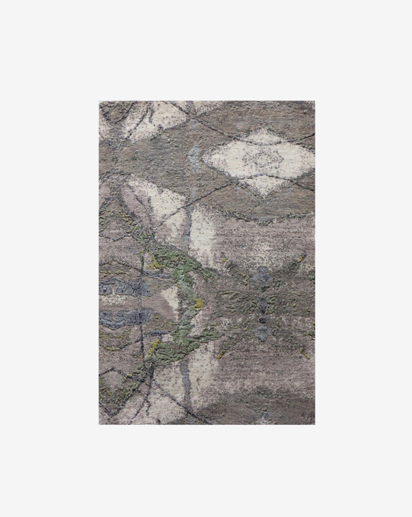 A designed Cosmonaut Crystal Persian Knot Rug 2' x 3' Light Slate with an abstract design on it