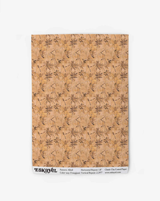 Wallpaper swatch of Alhelí Frangipani wallpaper, a tiny beige-based repeating pattern inspired by tropical living | Eskayel