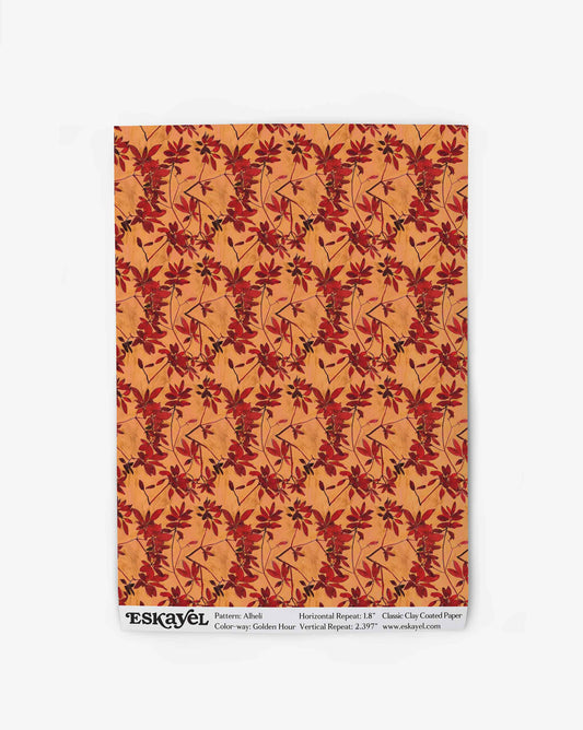 Wallpaper swatch of Alhelí Golden Hour wallpaper, a tiny orange-based repeating pattern inspired by tropical living | Eskayel