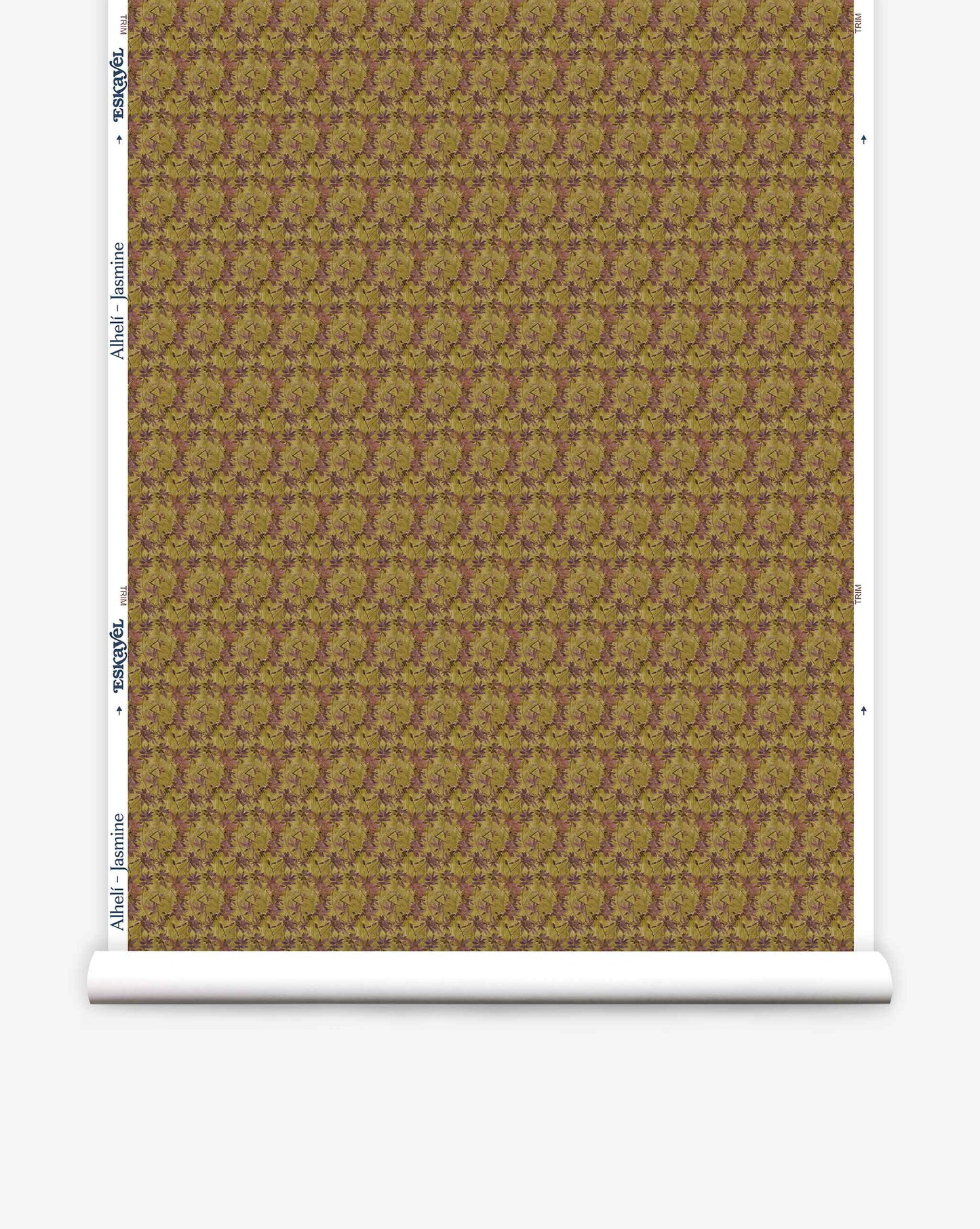 A roll of Eskayel’s Alhelí, a tiny repeating wallpaper pattern in the green-based colorway Jasmine.