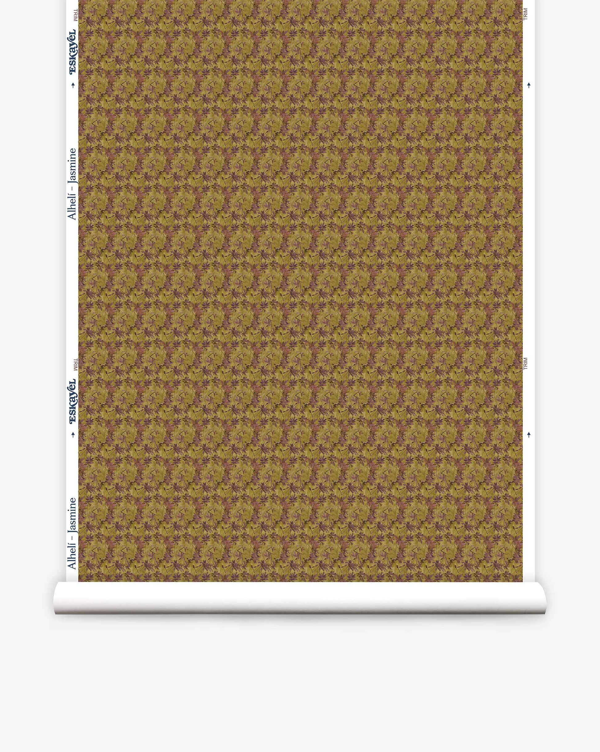 A roll of Eskayel’s Alhelí, a tiny repeating wallpaper pattern in the green-based colorway Jasmine.