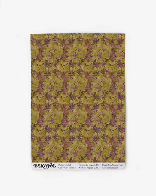 Wallpaper swatch of Alhelí Jasmine wallpaper, a tiny green-based repeating pattern inspired by tropical living | Eskayel