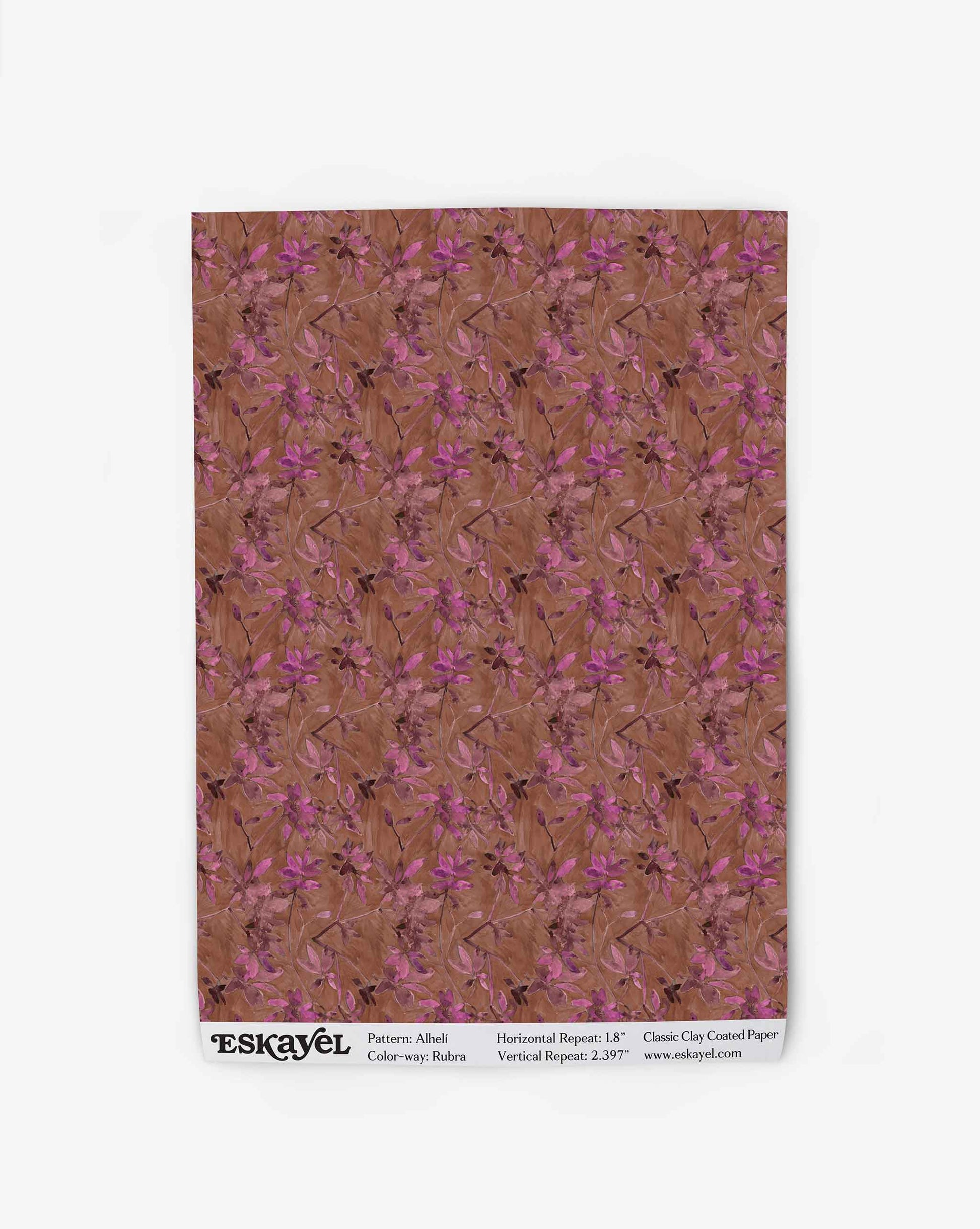 Wallpaper swatch of Alhelí Rubra wallpaper, a tiny brown-based repeating pattern inspired by tropical living | Eskayel