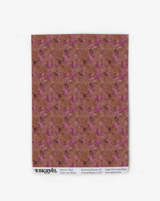 Wallpaper swatch of Alhelí Rubra wallpaper, a tiny brown-based repeating pattern inspired by tropical living | Eskayel