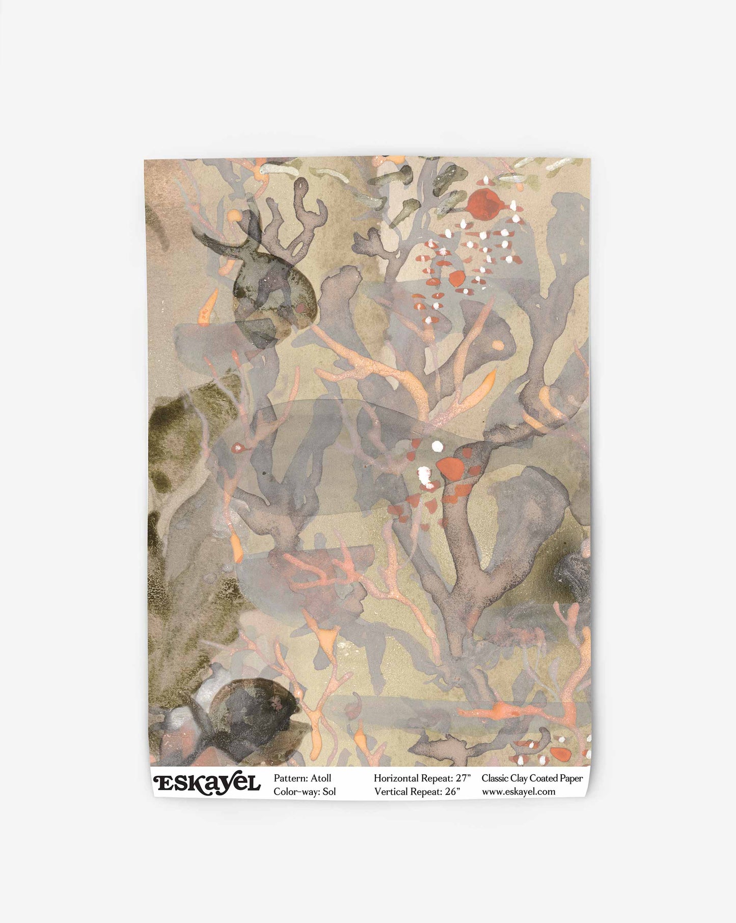 The Atoll Wallpaper in the Sol design beautifully captures an underwater world with vibrant, abstract patterns. It boasts serene color palettes and earthy hues, adorned with coral-like and branch-like motifs that evoke a sense of tranquil beauty.