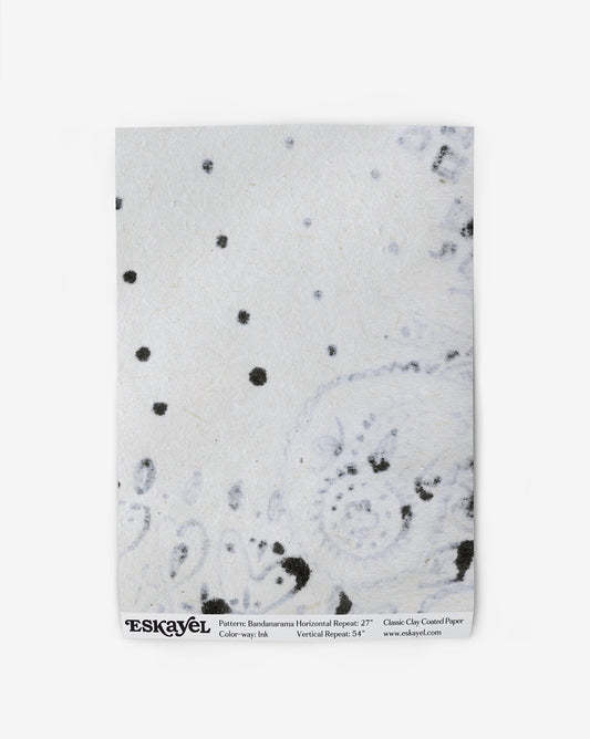 A white and black Bandanarama Wallpaper Sample Ink with dots on it, available for order