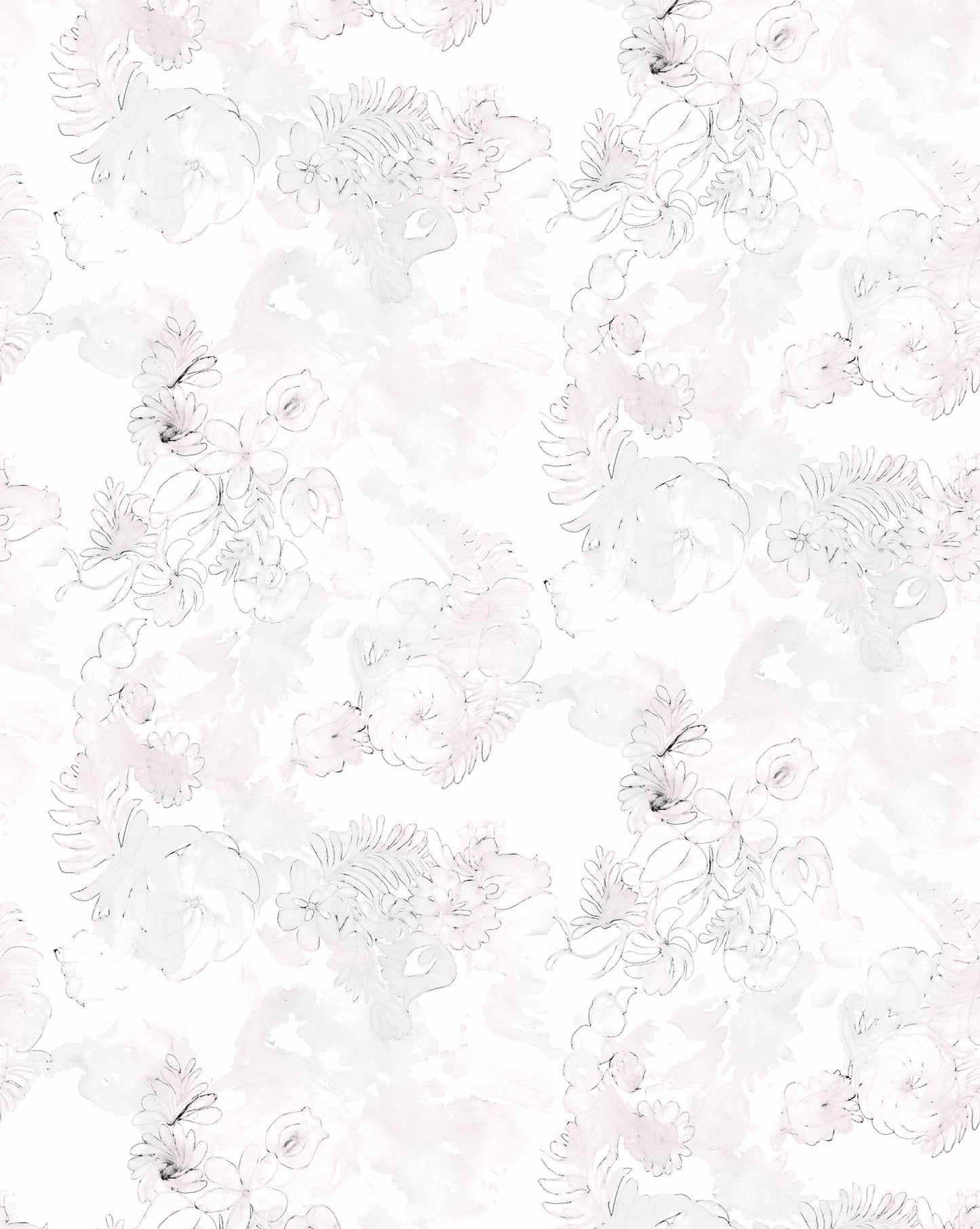 Seamless floral pattern with soft pink Belize Blooms Wallpaper Mural on a white background.