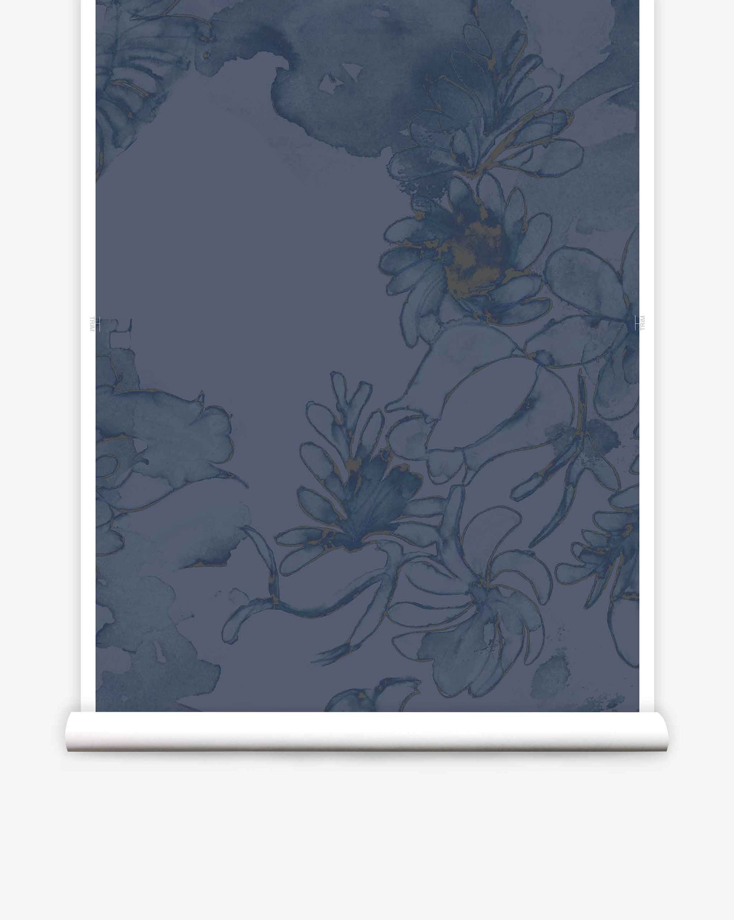 A blue and gold Belize Blooms Wallpaper in Night Fog on wallpaper.