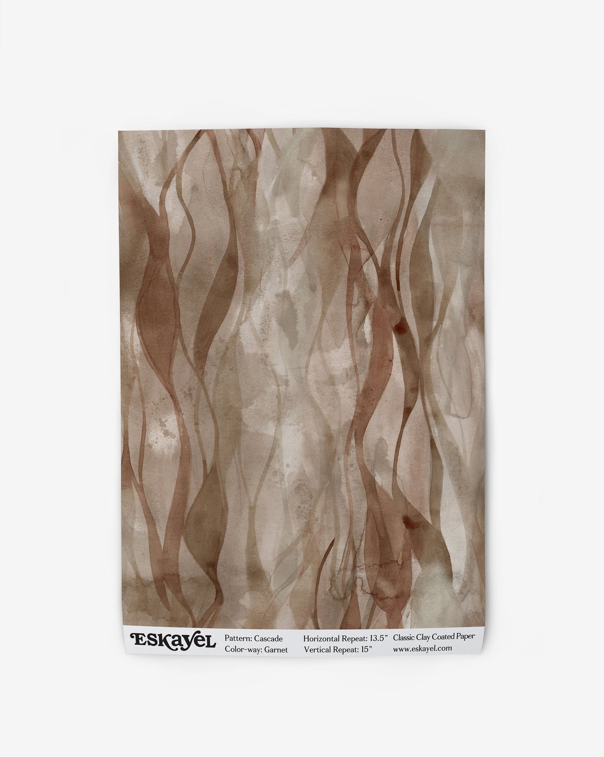 Cascade Wallpaper Sample in the color way garnet in shades of brown and beige.