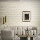 Eskayel's Cascade Pearl wallpaper in yellow shades installed in a living room.