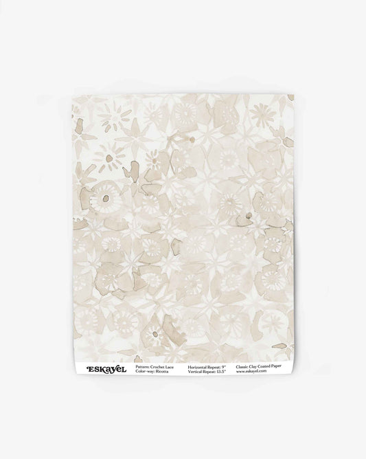 Eskayel micro-printed wallpaper. The Crochet Lace pattern in the neutral colorway ricotta.