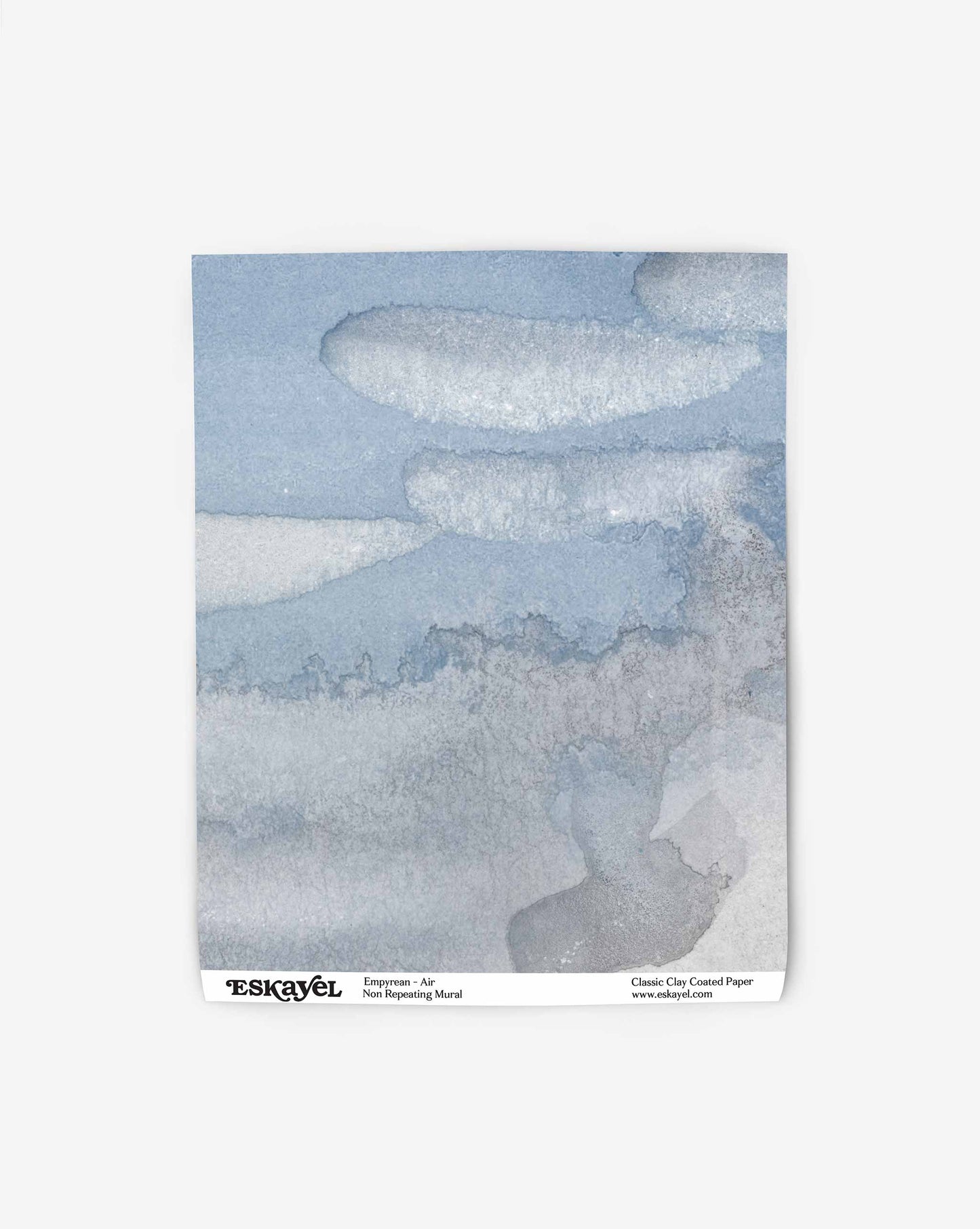 Eskayel’s Empyrean mural wallpaper swatch is available in our classic clay-coated paper. Air is a colorway of purple and blue.