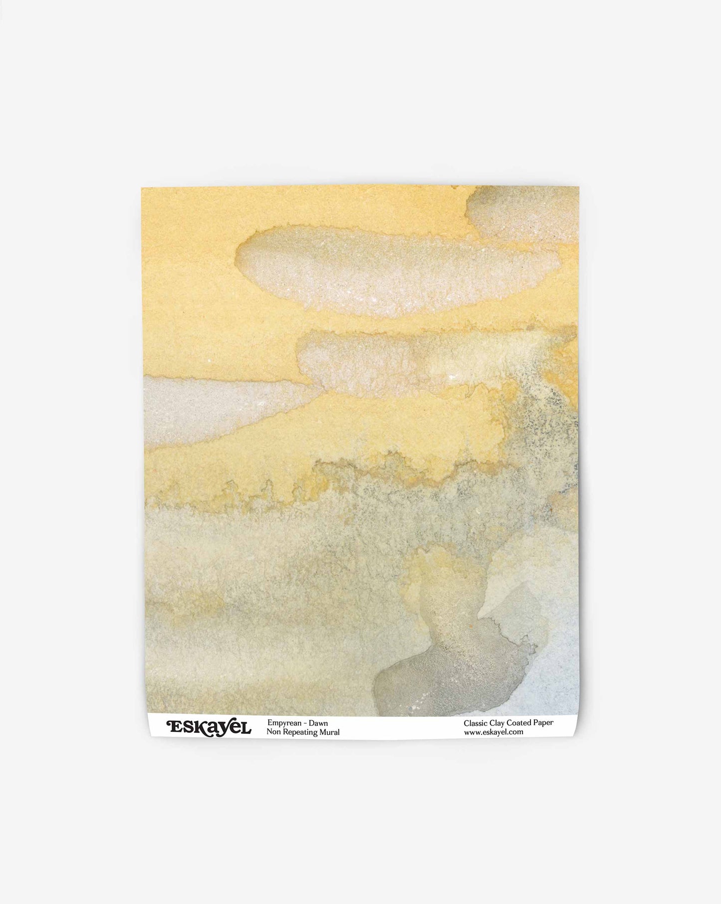 Empyrean mural wallpaper swatch by Eskayel displays a collage of skies and sunsets. In Dawn, the palette is multicolor.