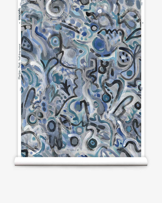 Eskayel Floripa luxury wallpaper in Nuit is a fantastical pattern in shades of blue.