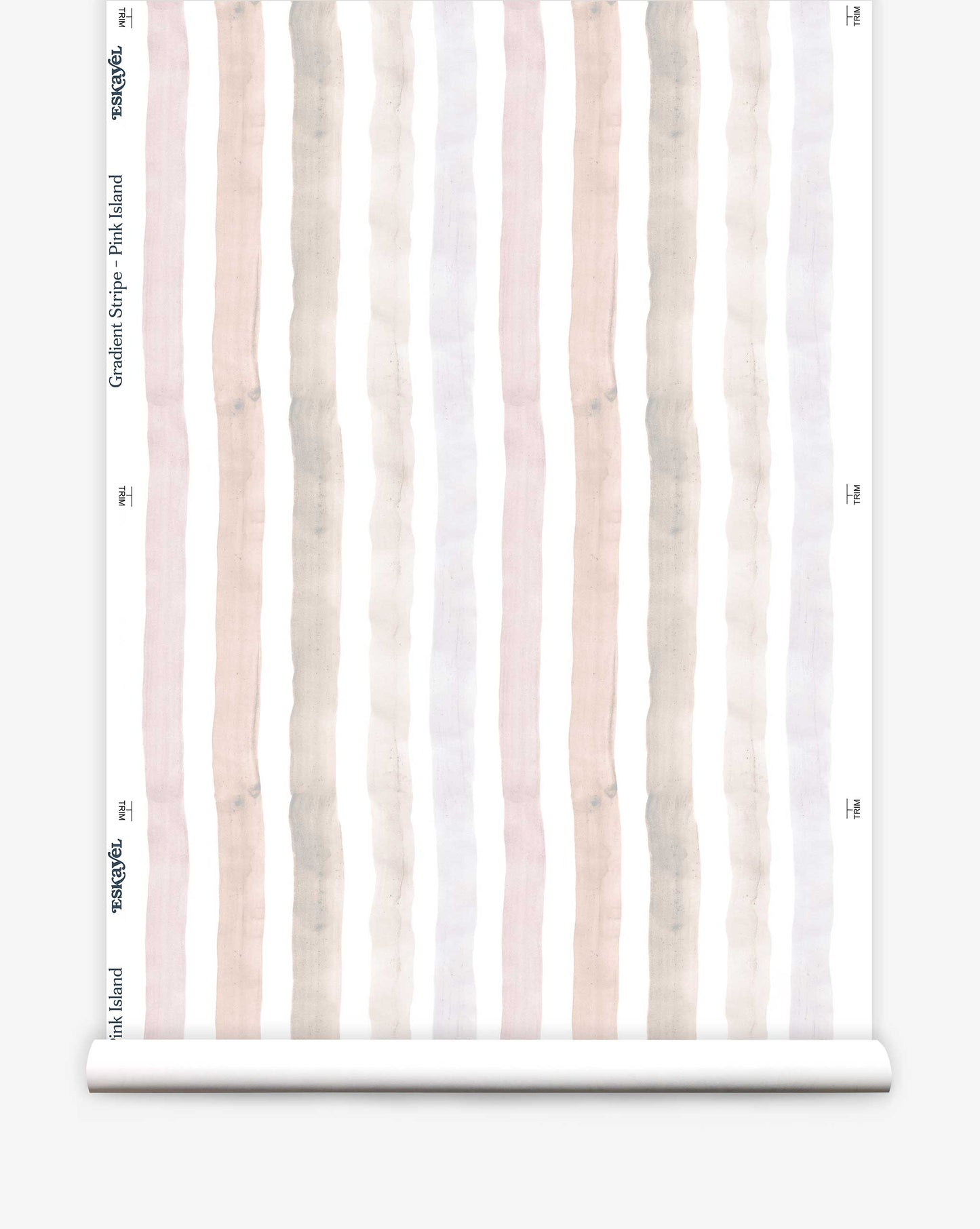 The Gradient Stripe Wallpaper||Pink Island features pastel pink, beige, and cream gradient stripes on white with a unique vertical wavy design to enhance any space.