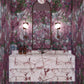 A bathroom with a purple marble wall that superimposes Inflorescence Wallpaper Pomegranate