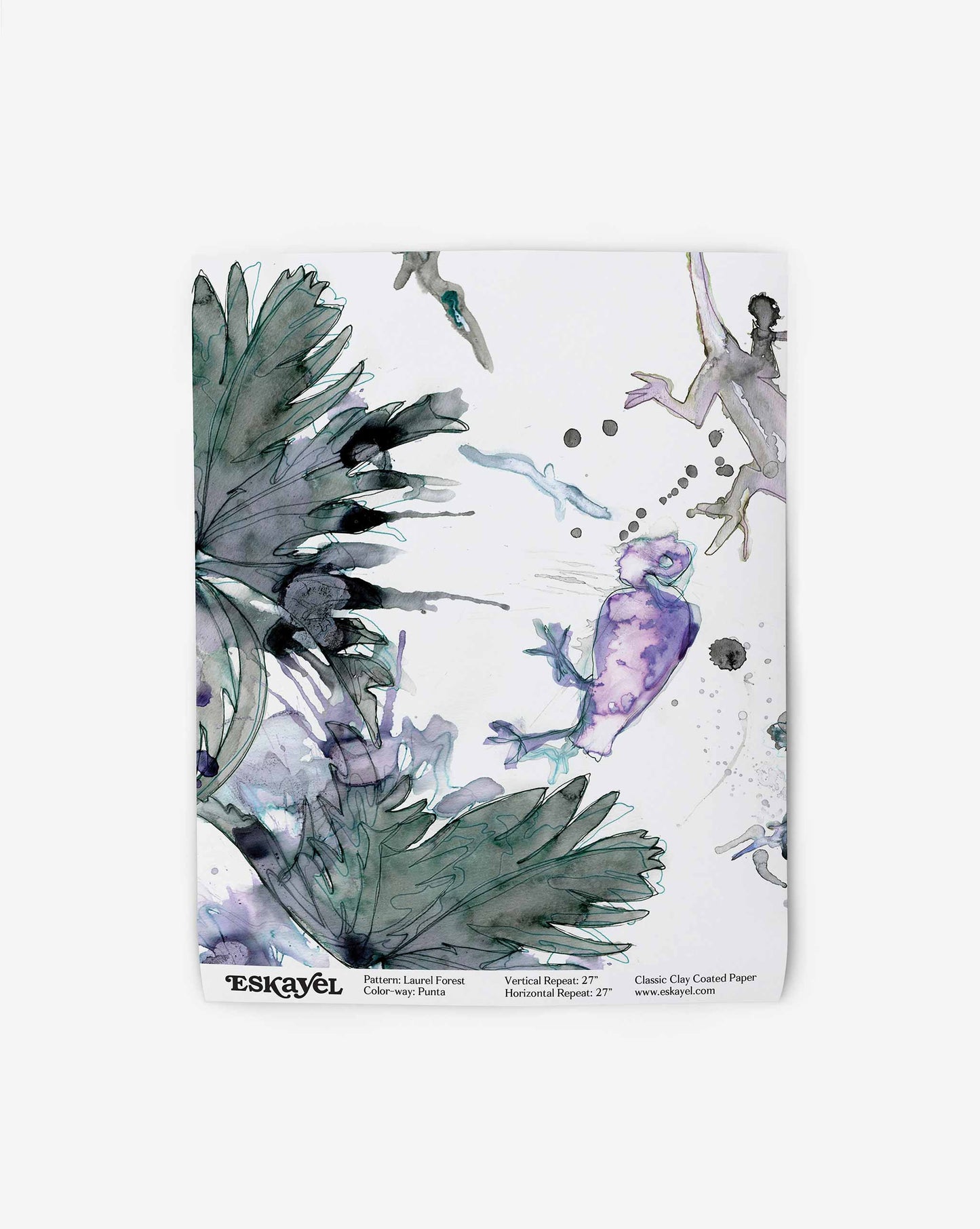 A Laurel Forest Wallpaper featuring abstract splashes and whimsical figures interacting with large, leaf-like shapes in a tropical atmosphere.