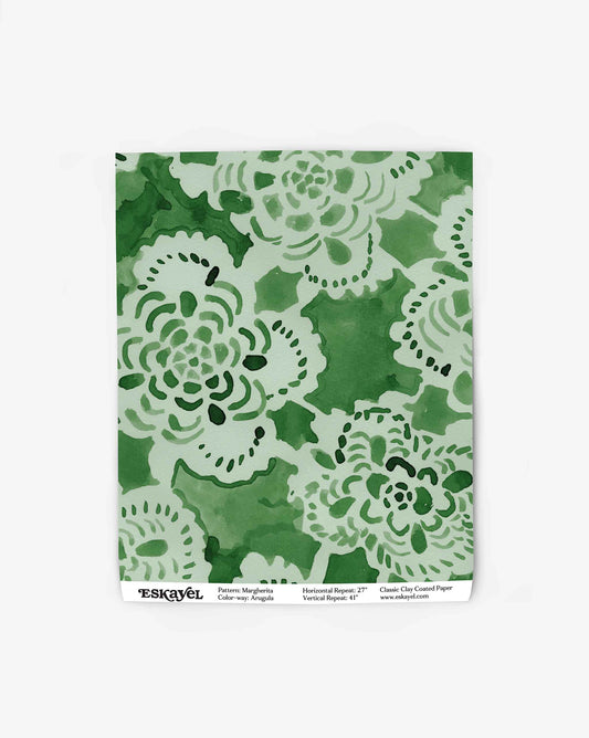 Eskayel floral patterned wallpaper in the Margherita pattern and the green colorway arugula.