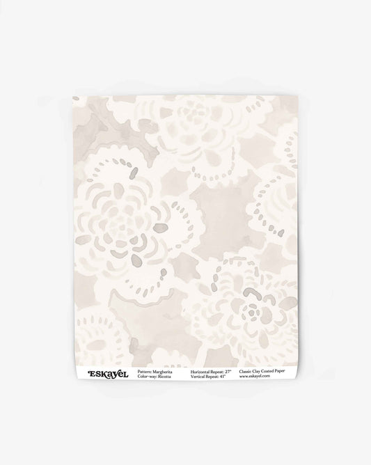 Eskayel floral patterned wallpaper in the Margherita pattern in the colorway. ricotta.