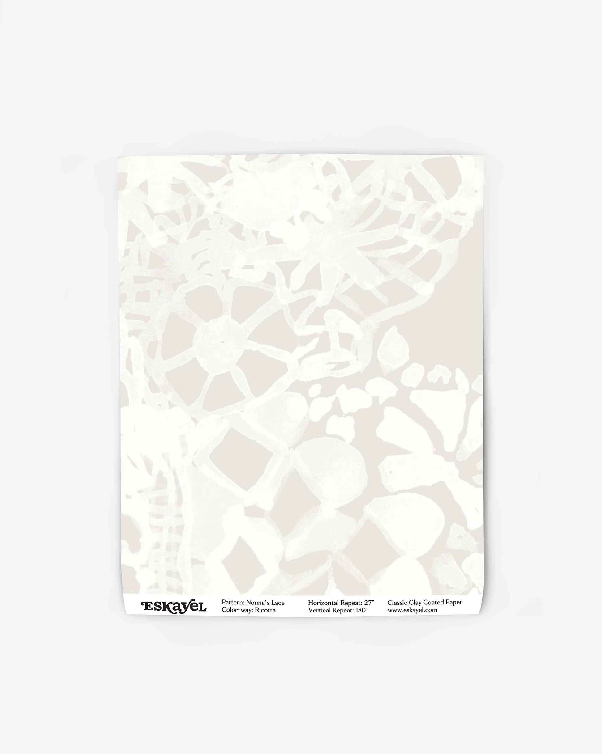 A swatch of Eskayel's Nonna’s Lace pattern which is a non-repeating large-scale wallpaper that can be laid out as a mural.