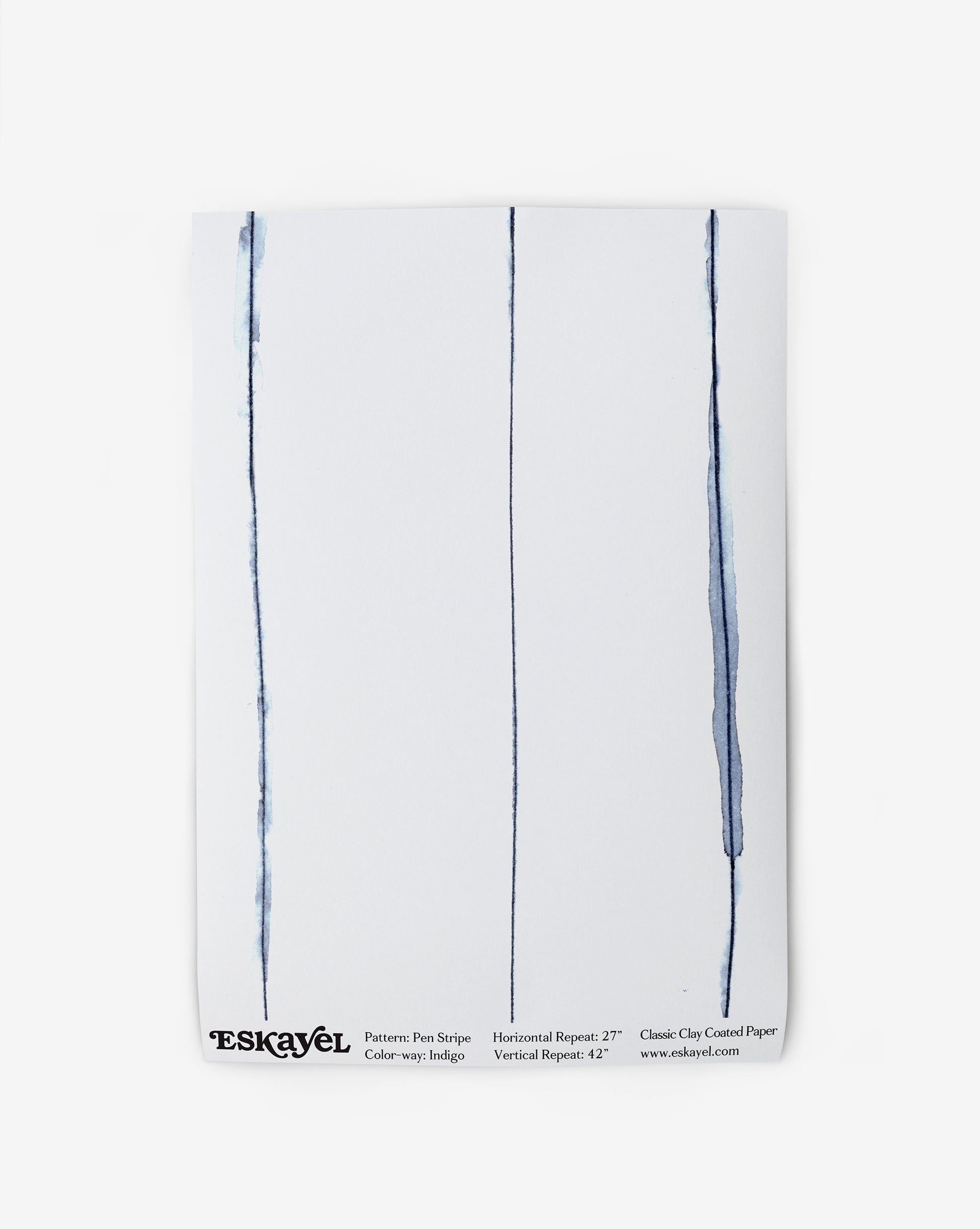 A white luxury Pen Stripe Wallpaper with Indigo and white lines on it