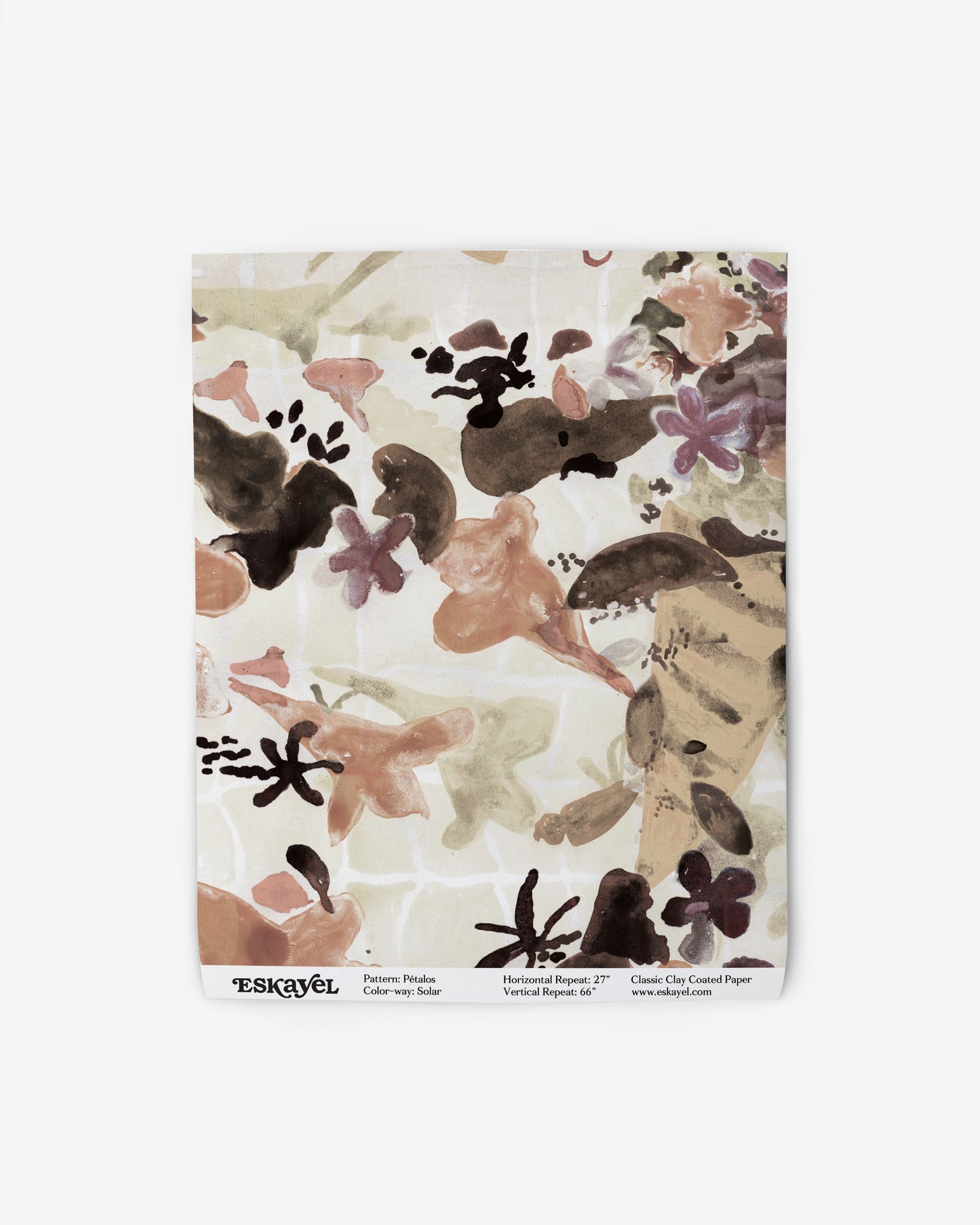 A swatch of Pétalos wallpaper by Eskayel in Solar, a warm colorway of earthy tones.