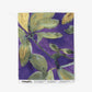  A swatch of Eskayel’s Plumeria Shadows wallpaper pattern in Eggplant, a colorway of purple with green tones.