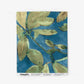 A swatch of Eskayel’s Plumeria Shadows wallpaper pattern in Tide Pool, a colorway featuring a deep blue background.
