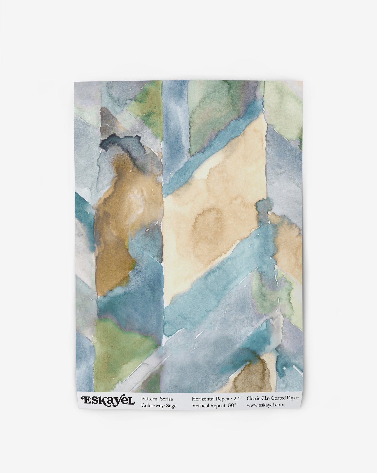 a sample of the Sorisa Wallpaper Sample Sage watercolor pattern