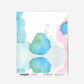 A sheet of paper with colorful watercolor splotches in blue, green, and pink reminiscent of luxurious wallpapers. The paper features the Splash Wallpaper||Pool logo and product details at the bottom.