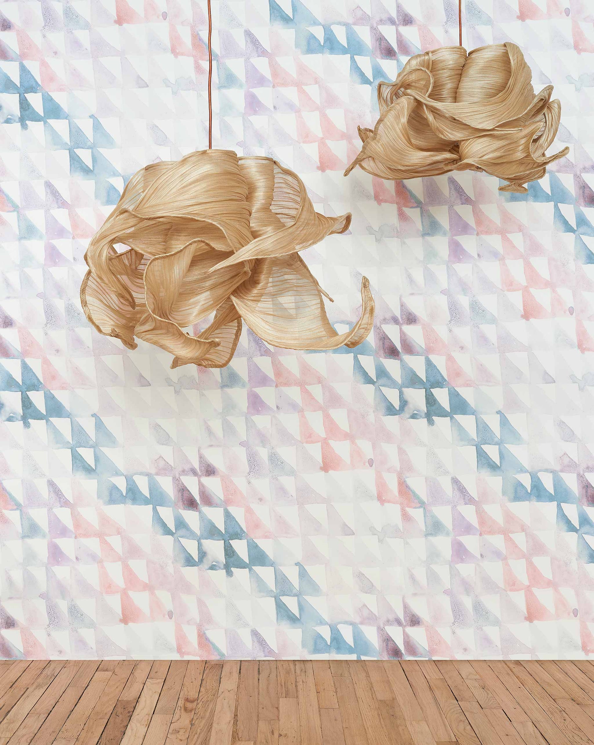 Two Triangle Checks Wallpaper||Reef hanging from a wall in a room.