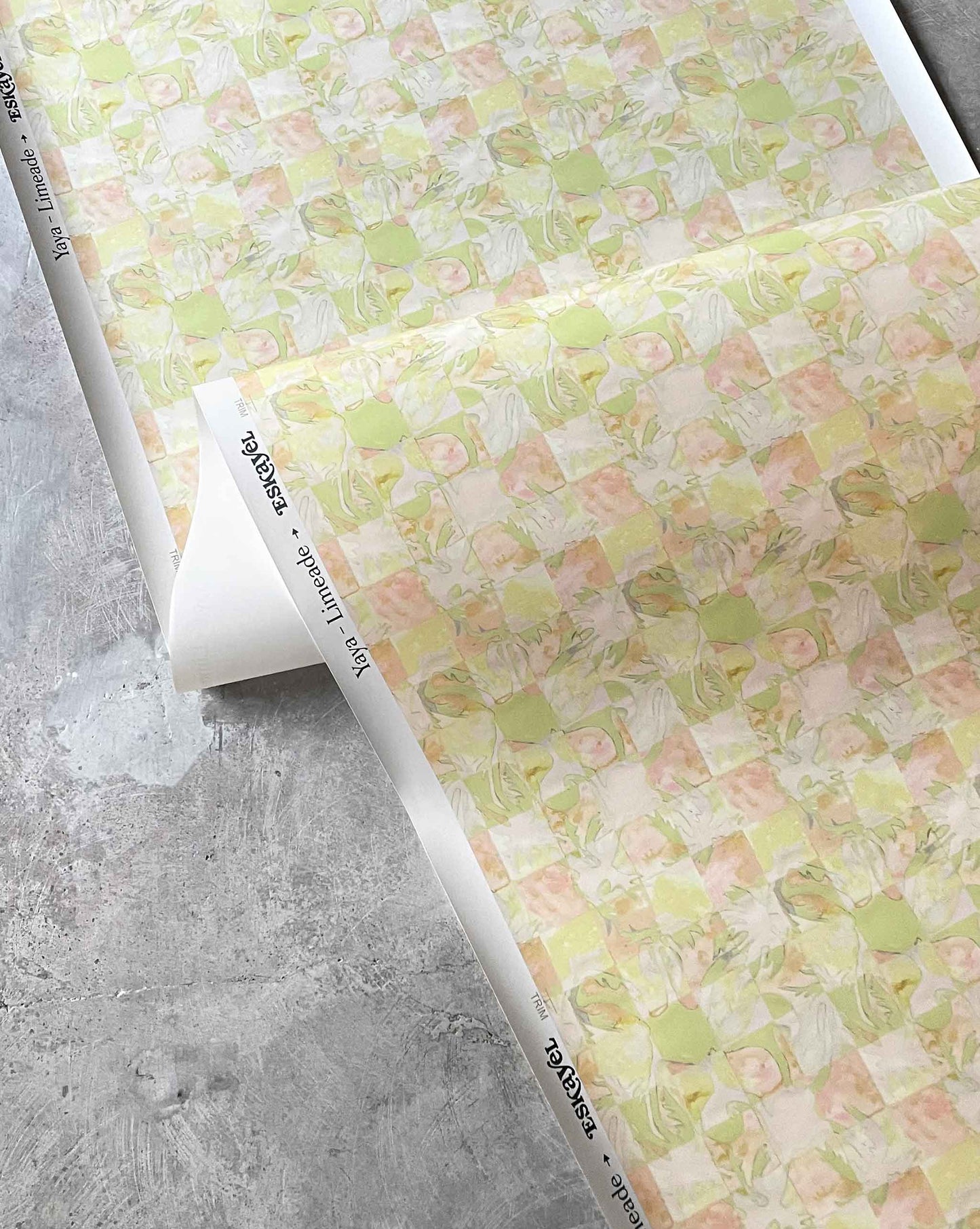 Yaya wallpaper in Limeade in close up — beach-themed graphic botanical wallpaper in bright yellow, lime green, and peach | Eskayel