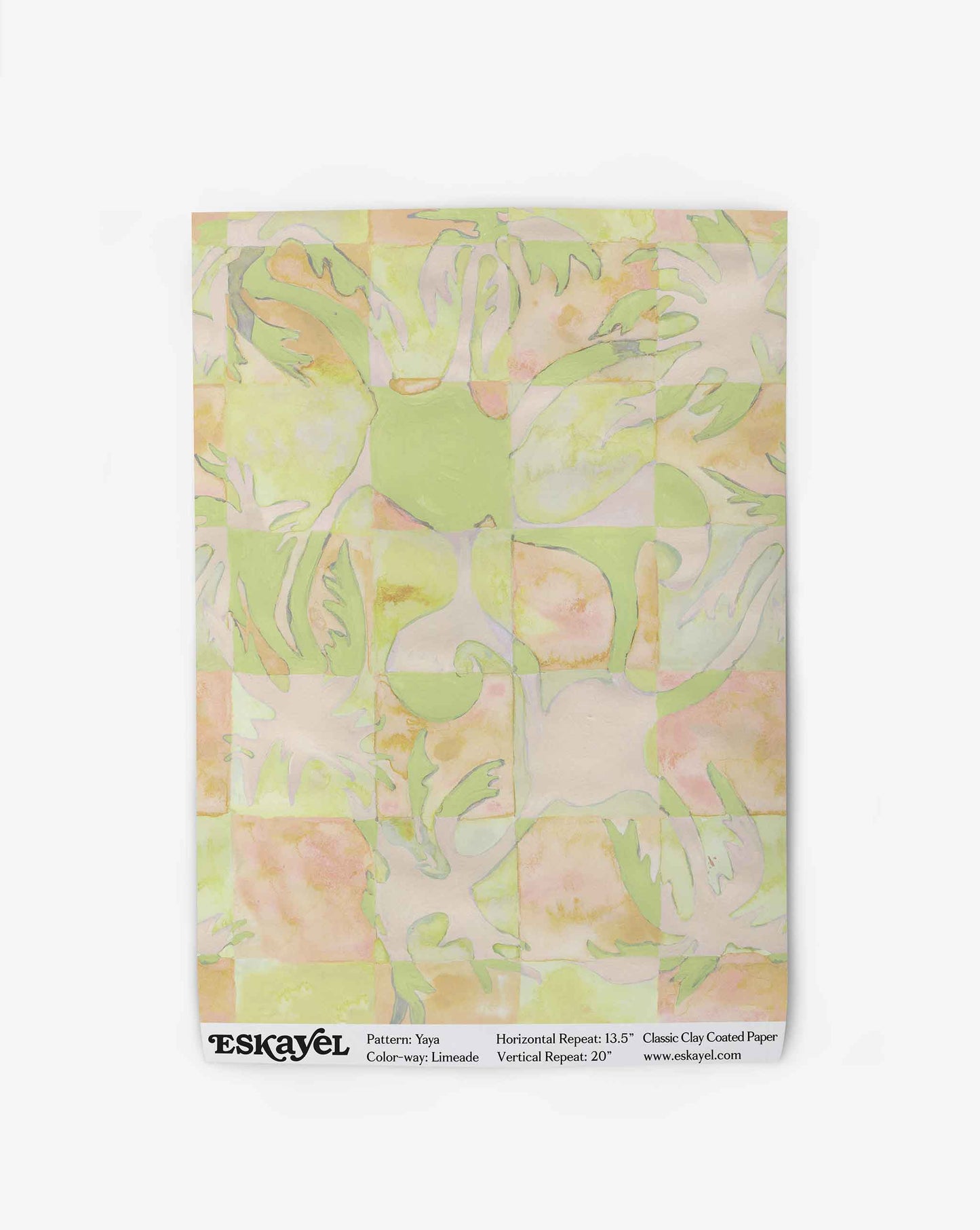  Yaya wallpaper in Limeade as a swatch — beach-themed graphic botanical wallpaper in bright yellow, lime green, and peach | Eskayel