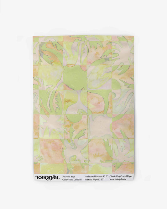  Yaya wallpaper in Limeade as a swatch — beach-themed graphic botanical wallpaper in bright yellow, lime green, and peach | Eskayel