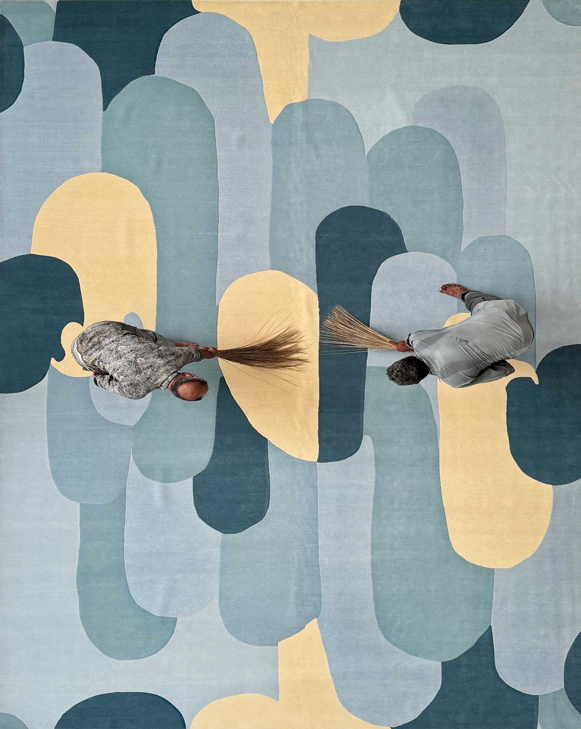 Eskayel's Arcos rug in the colorway sage is an abstract piece with geometric shapes.