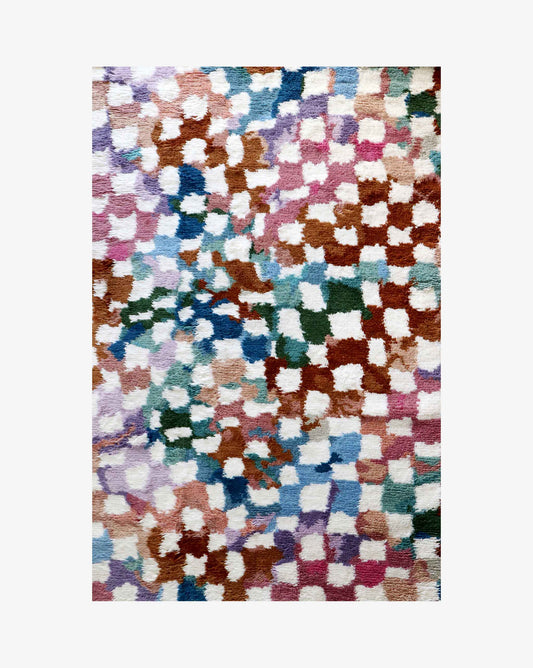 A colorful Chess Hand Knotted Rug Multi with a checkered pattern