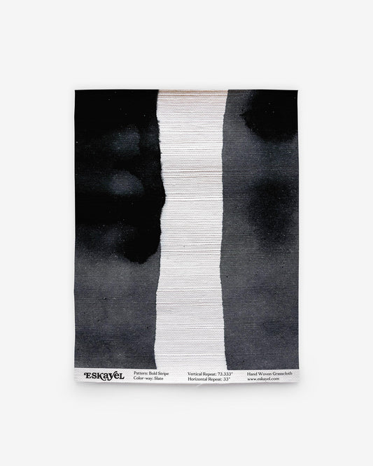A Bold Stripe Grasscloth Sample Slate piece of paper with a stripe