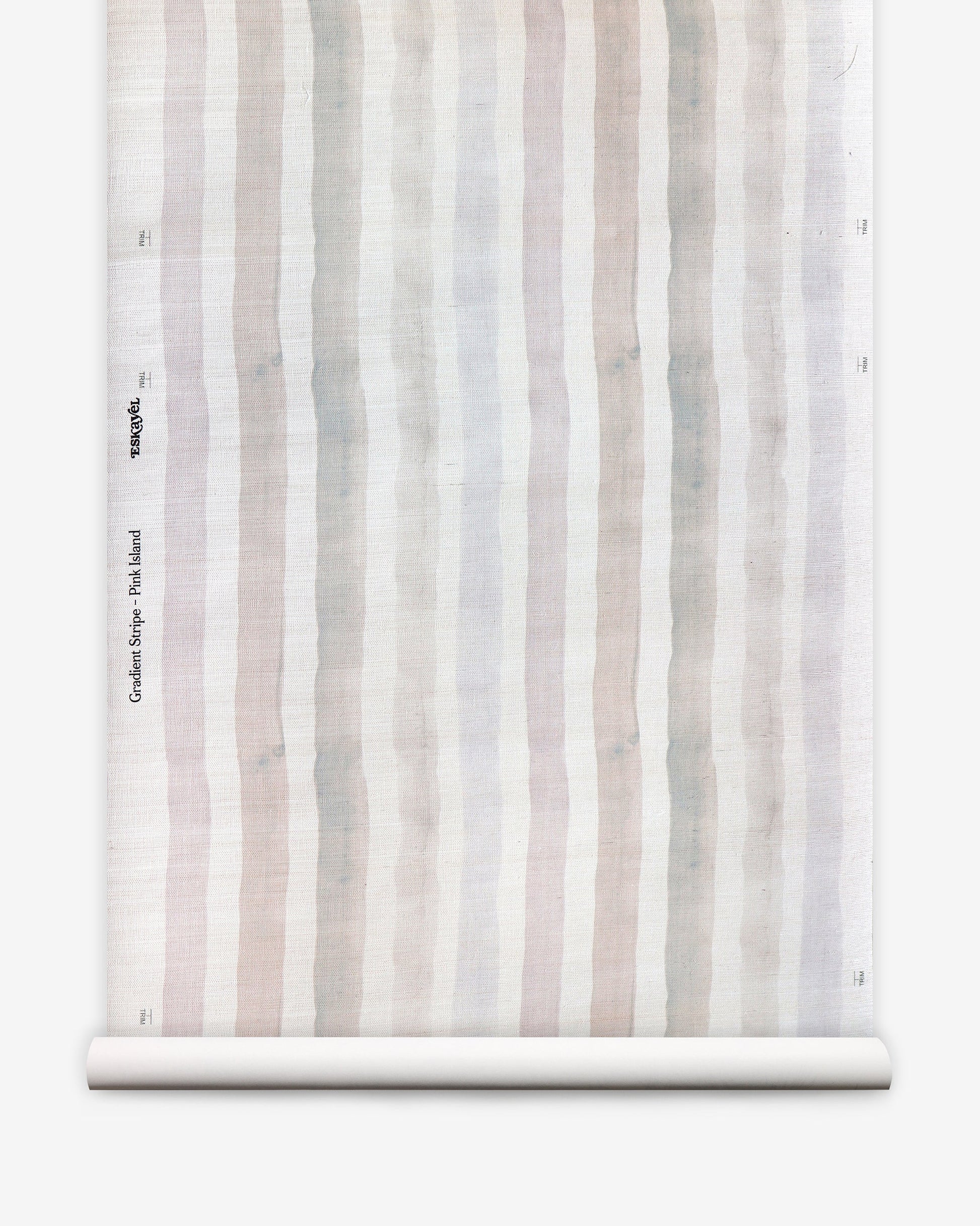 A roll of Gradient Stripe Grasscloth||Pink Island.