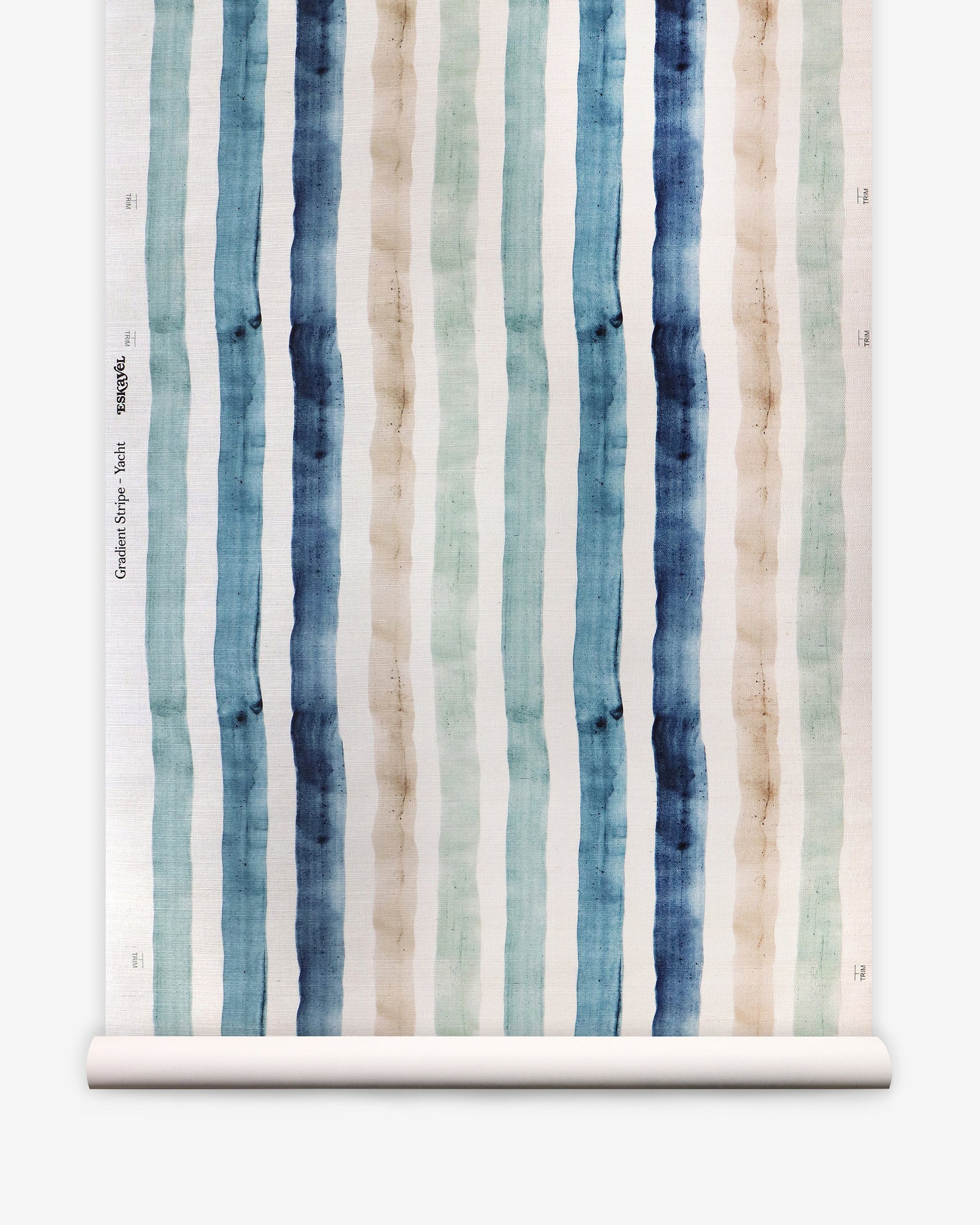 A roll of Gradient Stripe Grasscloth Yacht wallpaper with gradient stripe colorways