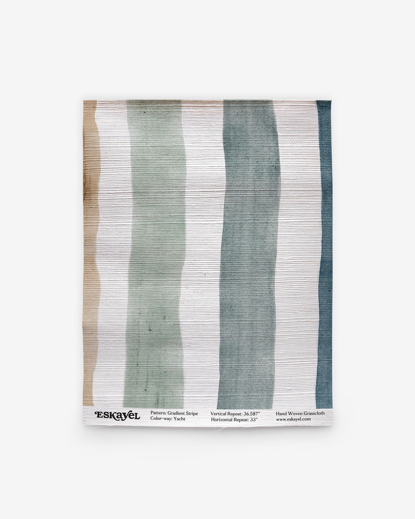 A Gradient Stripe Grasscloth Sample Yacht blue, green, and brown stripe sample